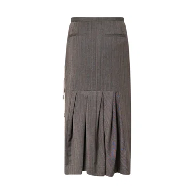 Dries Van Noten Emb Stripe Wool Skirt In Gray
