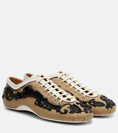 Dries Van Noten Embellished Leather-trimmed Sneakers In Green