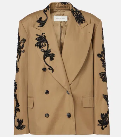 Dries Van Noten Embellished Cotton Double-breasted Blazer In Brown