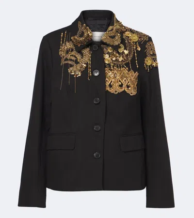 Dries Van Noten Embellished Cotton Jacket In Black