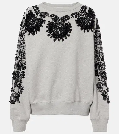 Dries Van Noten Embellished Cotton Jersey Sweatshirt In Gray