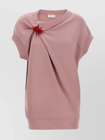 DRIES VAN NOTEN EMBELLISHED CREW NECK CAP SLEEVES SWEATSHIRT