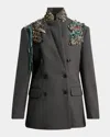 Dries Van Noten Embellished Double-breasted Blazer In Gray