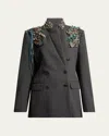 Dries Van Noten Embellished Double-breasted Blazer In Gray