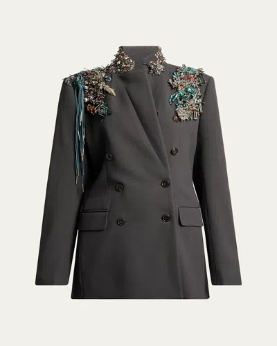 DRIES VAN NOTEN EMBELLISHED DOUBLE-BREASTED BLAZER