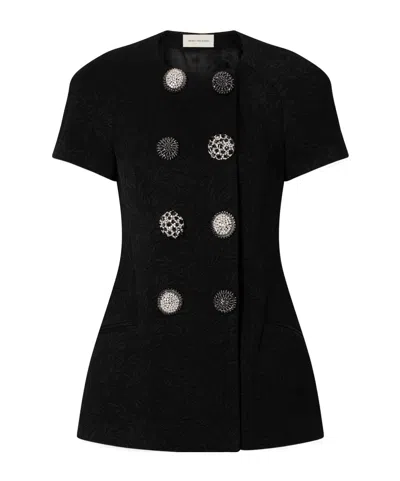 Dries Van Noten Embellished Double-breasted Matelassé Floral-jacquard Jacket In Black