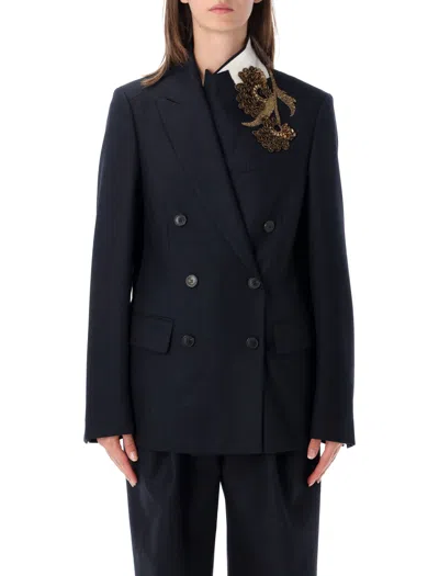 Dries Van Noten Embellished Double-breasted Wool Blazer In Blue