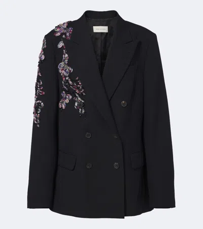 Dries Van Noten Embellished Double-breasted Wool Blazer In Black