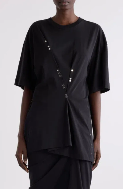 Dries Van Noten Embellished Draped Cotton T-shirt In Black