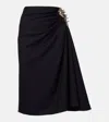 Dries Van Noten Navy Blue Draped Skirt With Brooch In Black