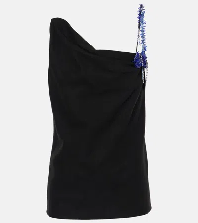 Dries Van Noten Embellished Draped Wool Top In Black