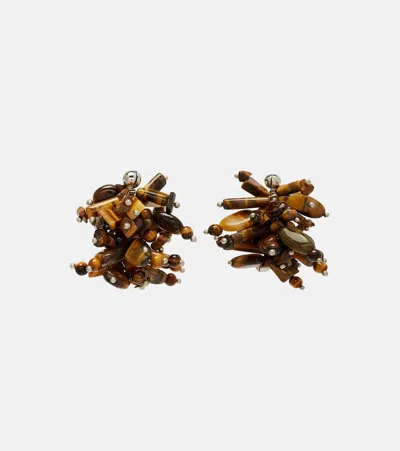 Dries Van Noten Embellished Drop Earrings In Brown