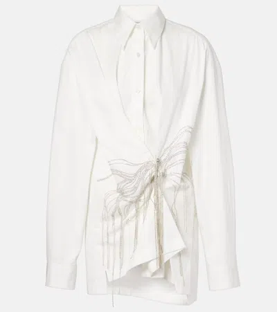 Dries Van Noten Embellished Gathered Cotton Blouse In White