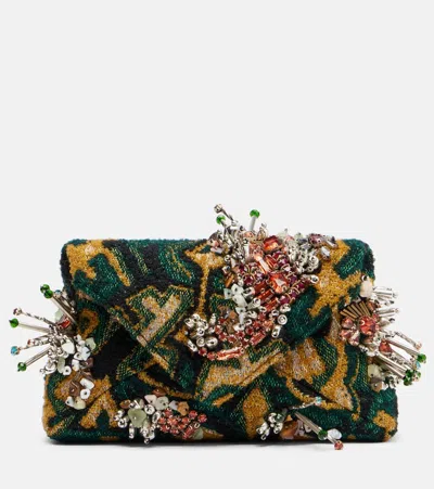 Dries Van Noten Embellished Jacquard Clutch In Multi