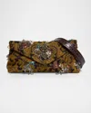 Dries Van Noten Embellished Jacquard Flap Shoulder Bag In Brown