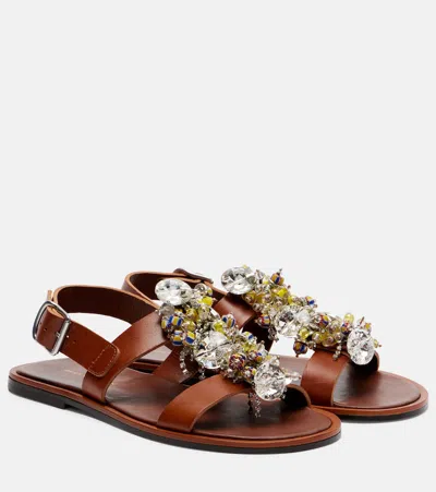 Dries Van Noten Embellished Leather Slingback Sandals In Burgundy