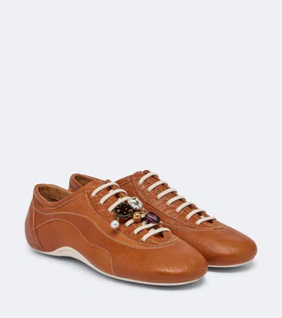 Dries Van Noten Snake-effect Leather Sneakers In Brown