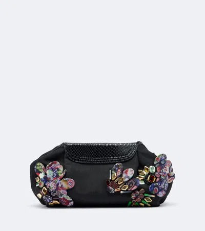 Dries Van Noten Embellished Leather-trimmed Clutch In Black