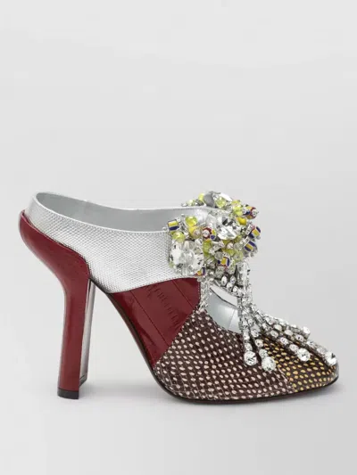 DRIES VAN NOTEN EMBELLISHED MIXED TEXTURE OPEN BACK MULES