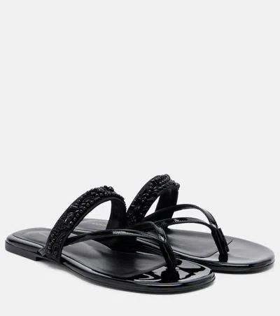 Dries Van Noten Embellished Patent Leather Thong Sandals In Black