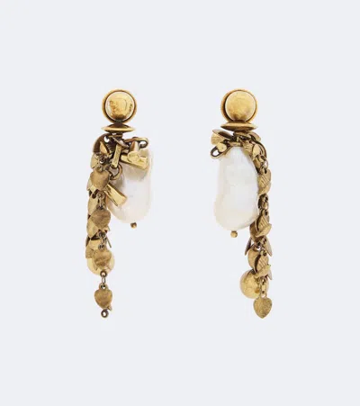 Dries Van Noten Embellished Pearl Drop Earrings In Gold