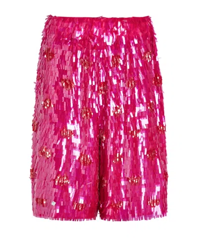 Dries Van Noten Embellished Polka-dot Silk Shorts In Pink