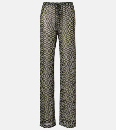 Dries Van Noten Embellished Printed Sheer Jersey Pants In Gray