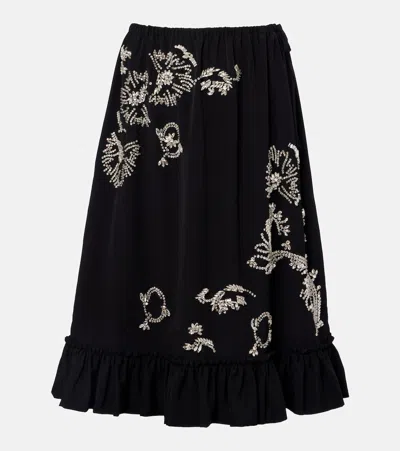 Dries Van Noten Embellished Ruffled Midi Skirt In Blue