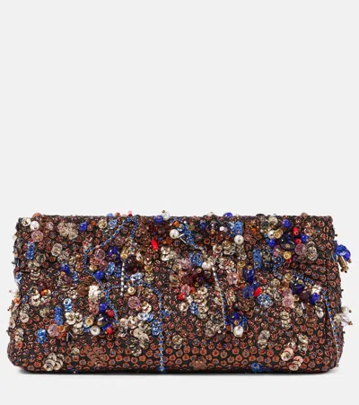 Dries Van Noten Embellished Satin Clutch In Brown