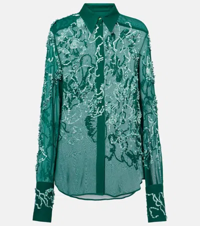 Dries Van Noten Embellished Semi-sheer Shirt In Green