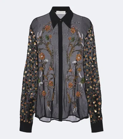 Dries Van Noten Embellished Sheer Blouse In Black
