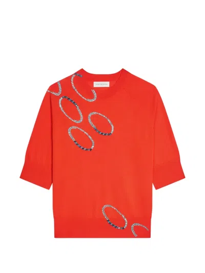 Dries Van Noten Embellished Short-sleeve Top In Red