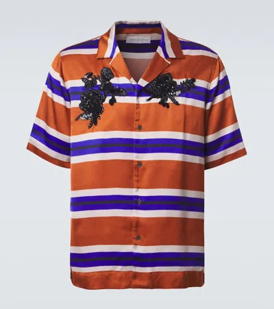 Dries Van Noten Carlottne Short Sleeve Striped Shirt Embroidery In Multi