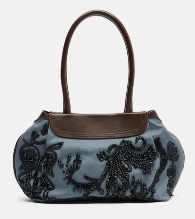 Dries Van Noten Embellished Twill Shoulder Bag In Blue