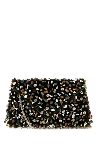 Dries Van Noten Embellished Velvet Clutch In Green