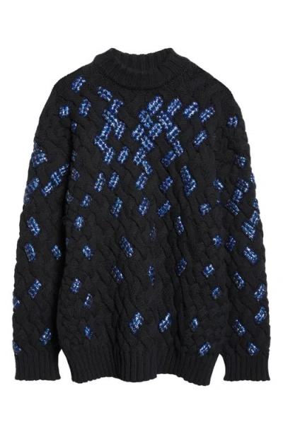 Dries Van Noten Embellished Virgin Wool Cable Knit Sweater In Black