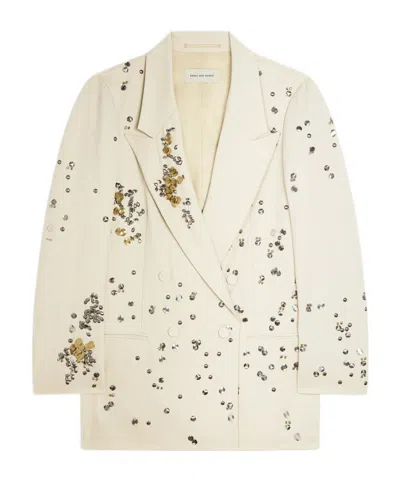 Dries Van Noten Embellished Wool Blazer In Cream