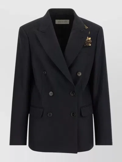 Dries Van Noten Embellished Wool Double-breasted Blazer In Black