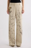 Dries Van Noten Embellished Wool Pants In Cream