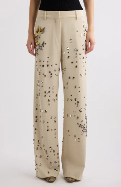 Dries Van Noten Embellished Wool Pants In Cream