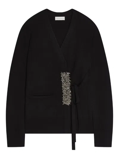 Dries Van Noten Embellished Wrap Cardigan In Black