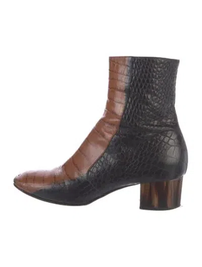 Pre-owned Dries Van Noten Embossed Leather Animal Print Boots In Black