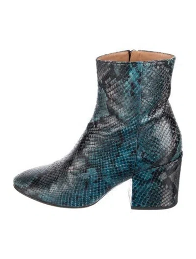 Pre-owned Dries Van Noten Embossed Leather Animal Print Boots In Blue
