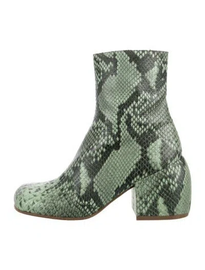 Pre-owned Dries Van Noten Embossed Leather Animal Print Boots In Green