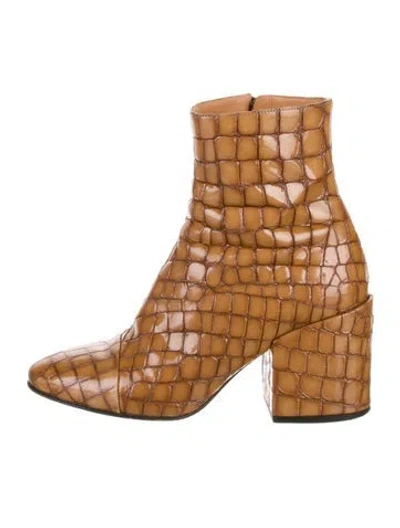 Pre-owned Dries Van Noten Embossed Leather Animal Print Boots In Neutral