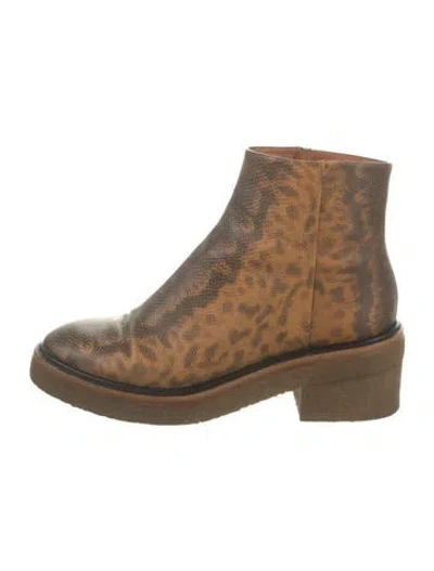 Pre-owned Dries Van Noten Embossed Leather Animal Print Boots In Yellow