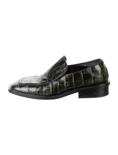 Pre-owned Dries Van Noten Embossed Leather Animal Print Loafers In Green