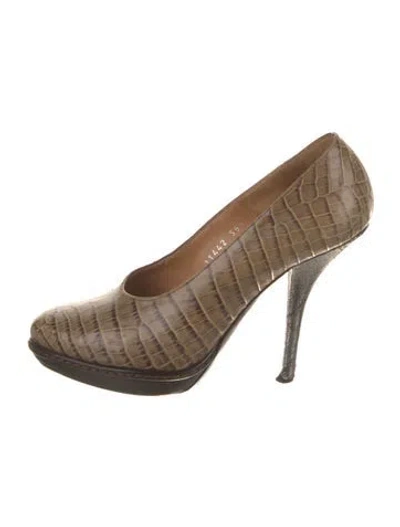 Pre-owned Dries Van Noten Embossed Leather Animal Print Pumps In Brown