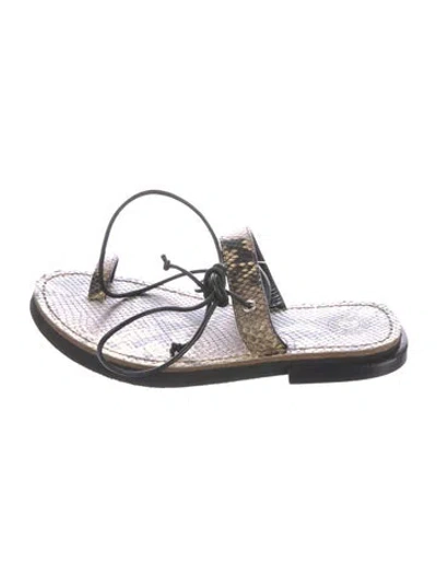 Pre-owned Dries Van Noten Embossed Leather Animal Print Slides In Black