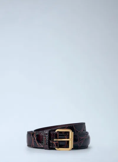 Dries Van Noten Embossed Leather Belt In Burgundy